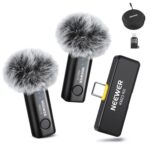 Neweer Sistema de micrófono inalámbrico, 1 receptor USB C con adaptador OTG
