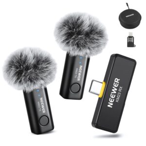 Neweer Sistema de micrófono inalámbrico, 1 receptor USB C con adaptador OTG